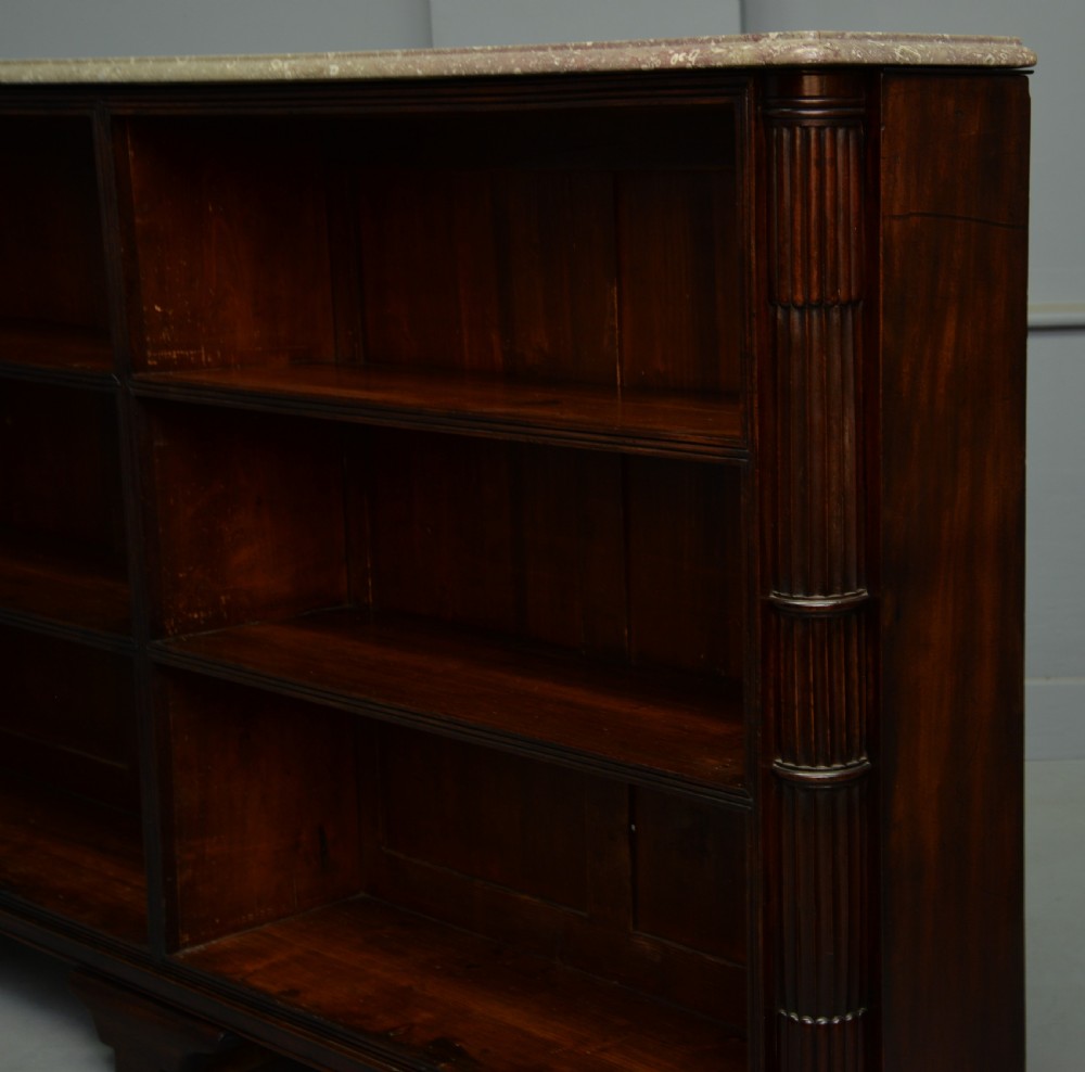 Regency Mahogany Open Bookcase- Fossil Limestone Top View XI