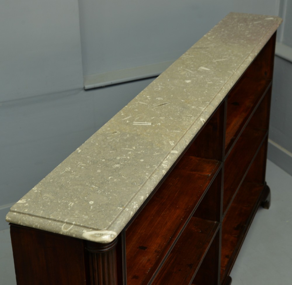 Regency Mahogany Open Bookcase- Fossil Limestone Top View XIII
