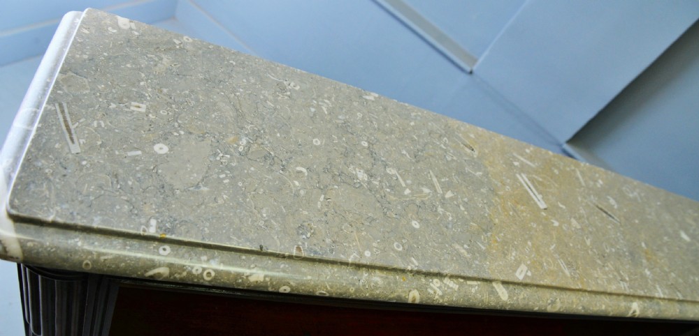 Regency Mahogany Open Bookcase- Fossil Limestone Top View XV