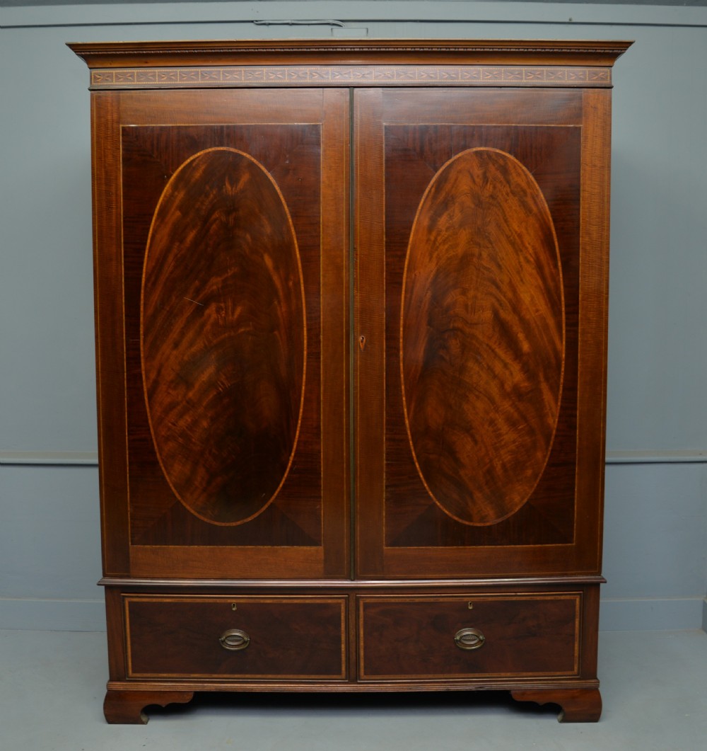 Elegant Edwardian Marquetry Inlaid Mahogany Wardrobe View II