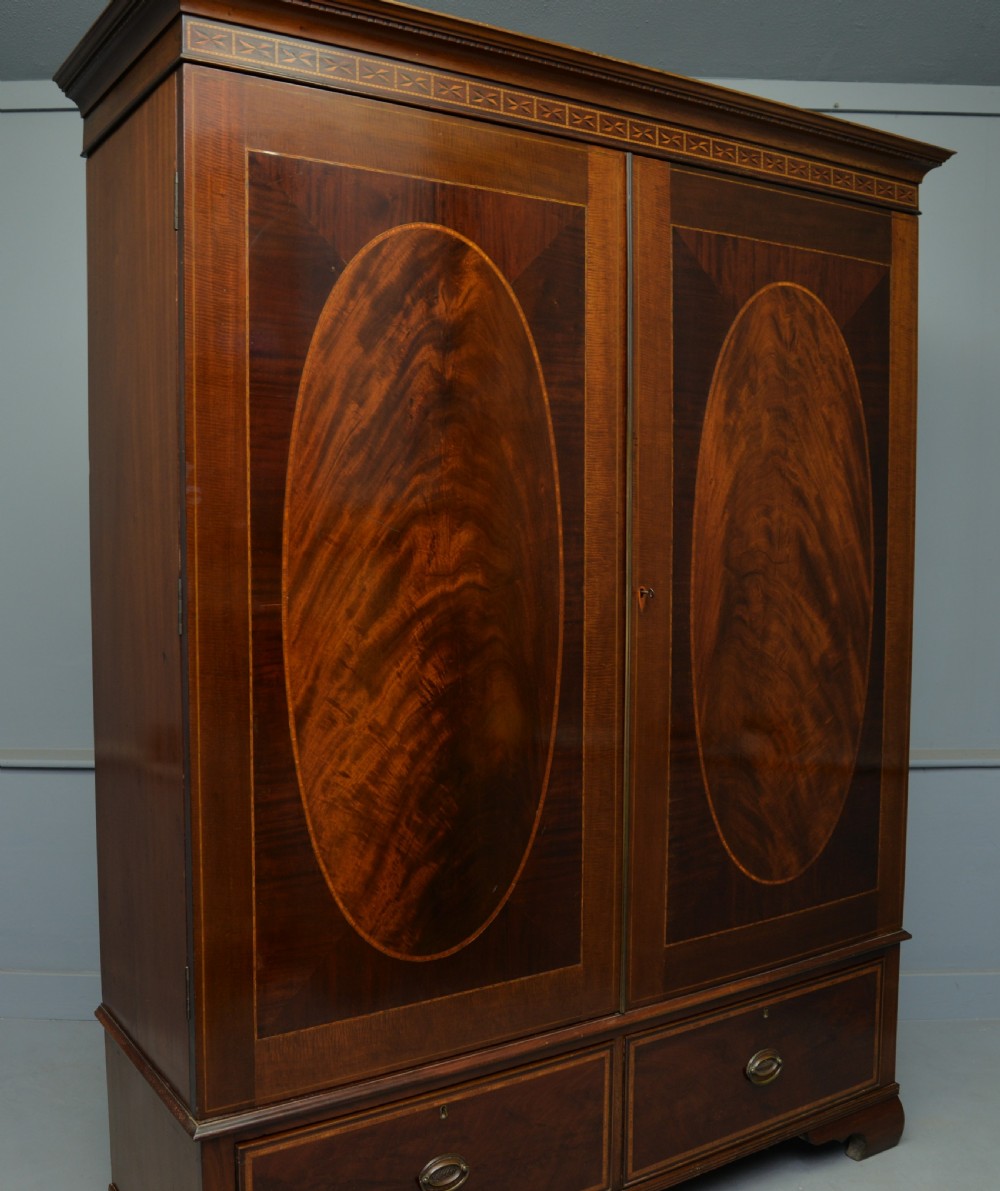 Elegant Edwardian Marquetry Inlaid Mahogany Wardrobe View IX