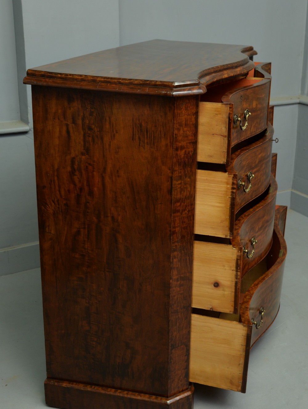Stunning Victorian Dark Birch Serpentine Chest Of Drawers View VIII