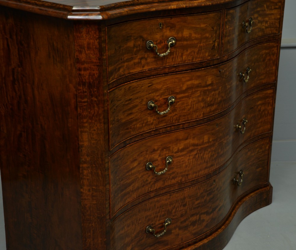 Stunning Victorian Dark Birch Serpentine Chest Of Drawers View IX