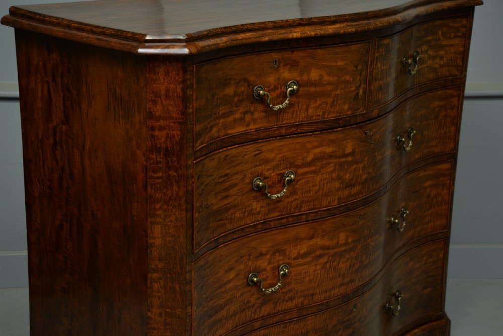 Stunning Victorian Dark Birch Serpentine Chest Of Drawers View X