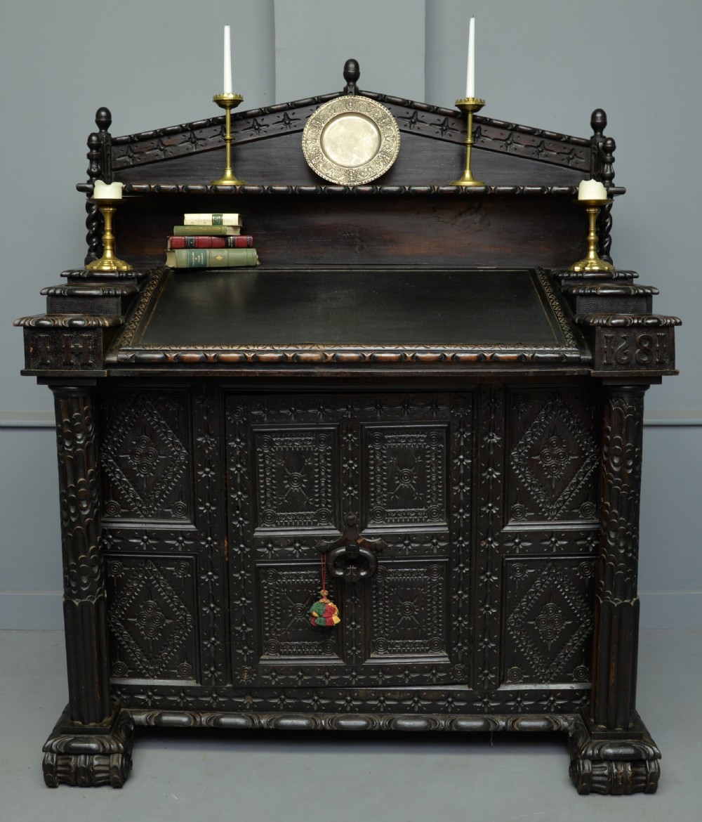 Adapted 17th Century Carved Oak Cupboard / Standing Bureau