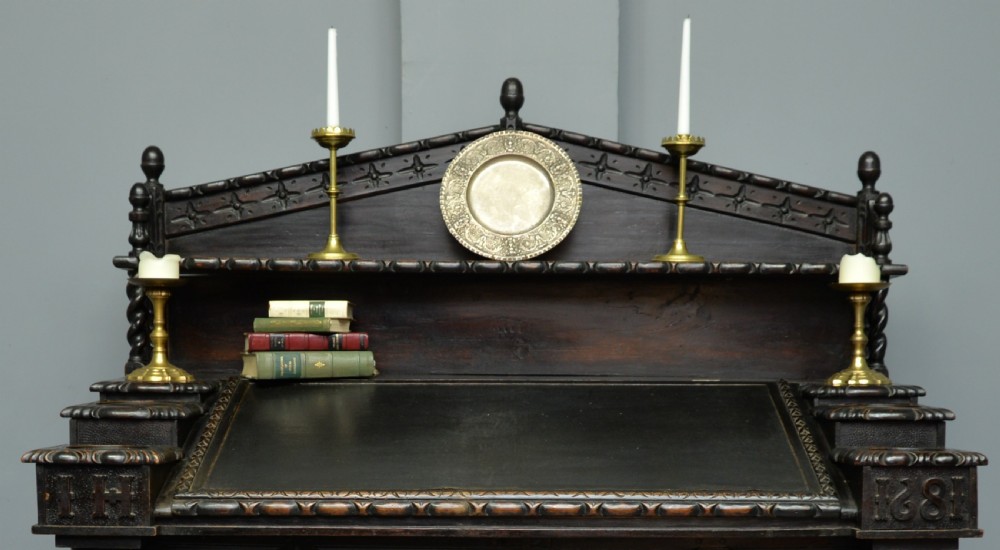 Adapted 17th Century Carved Oak Cupboard / Standing Bureau View II