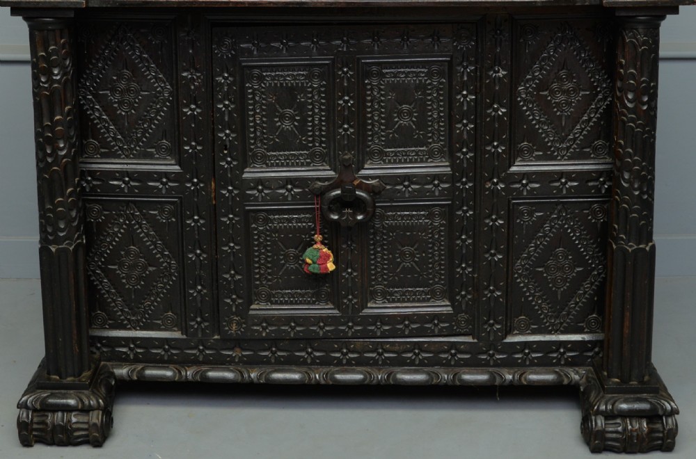 Adapted 17th Century Carved Oak Cupboard / Standing Bureau View III