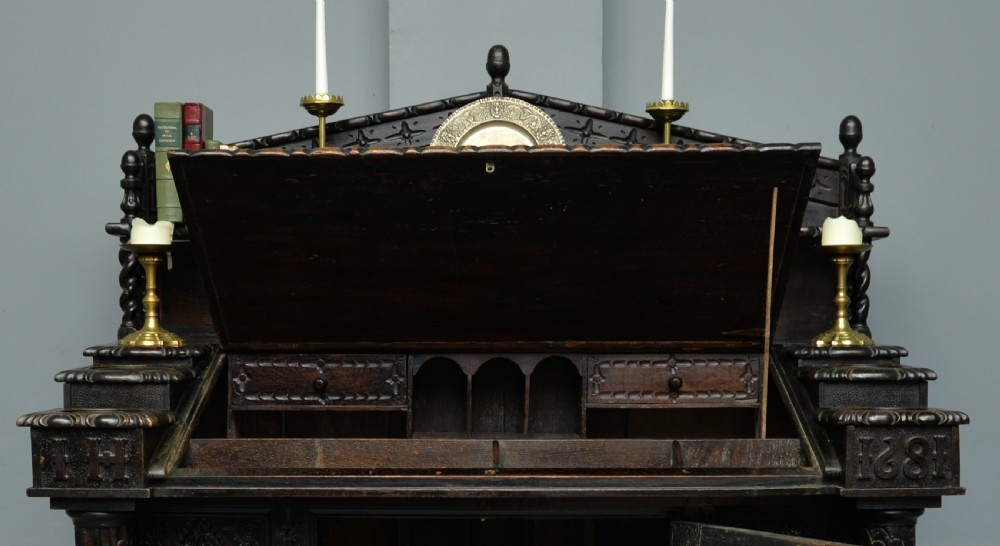 Adapted 17th Century Carved Oak Cupboard / Standing Bureau View V
