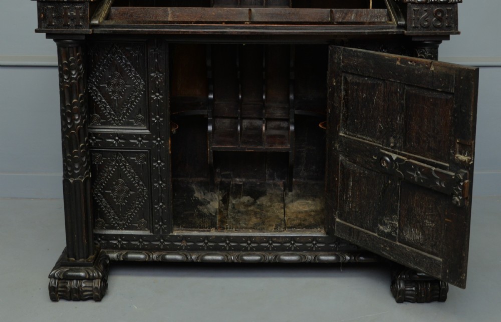 Adapted 17th Century Carved Oak Cupboard / Standing Bureau View VI