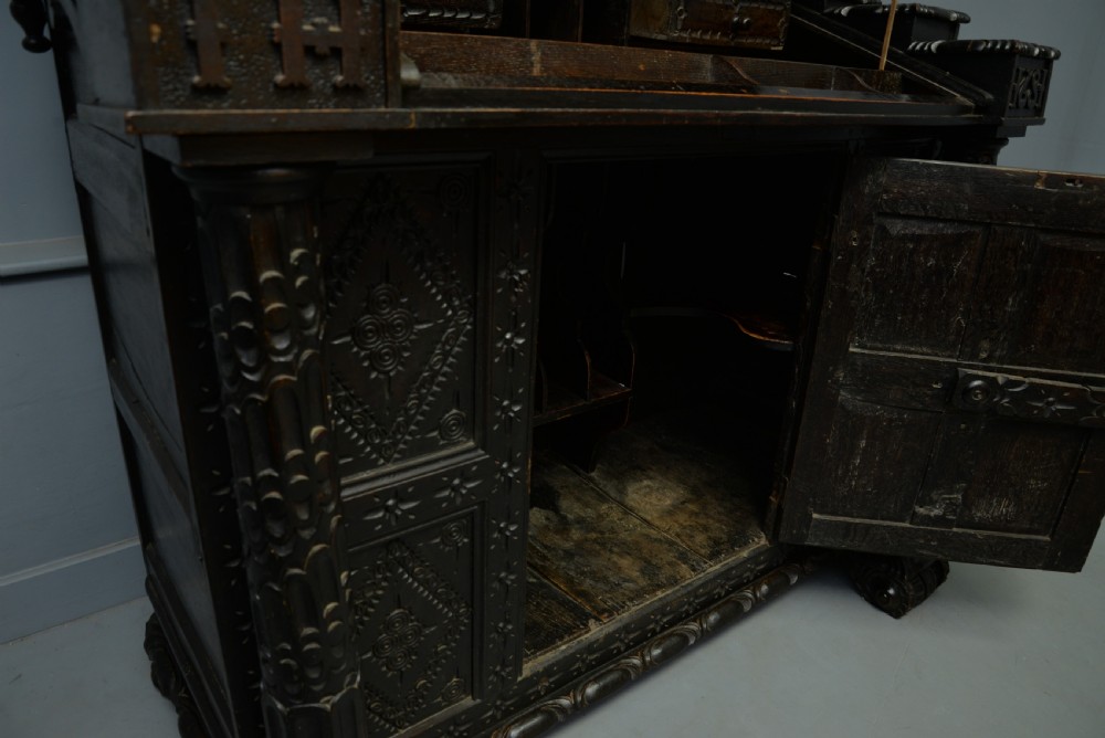 Adapted 17th Century Carved Oak Cupboard / Standing Bureau View X