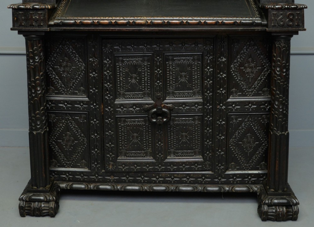 Adapted 17th Century Carved Oak Cupboard / Standing Bureau View XIII