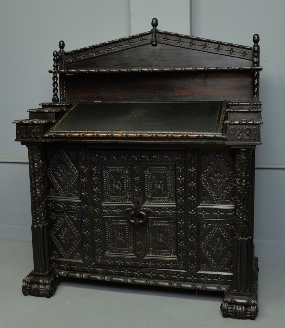 Adapted 17th Century Carved Oak Cupboard / Standing Bureau View XIV