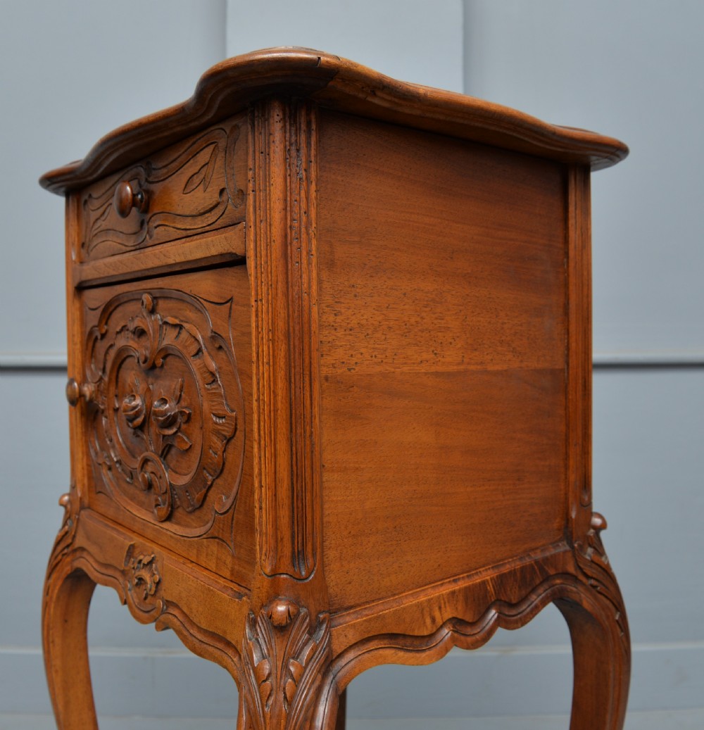 Pretty French Walnut Bedside Cabinet View X