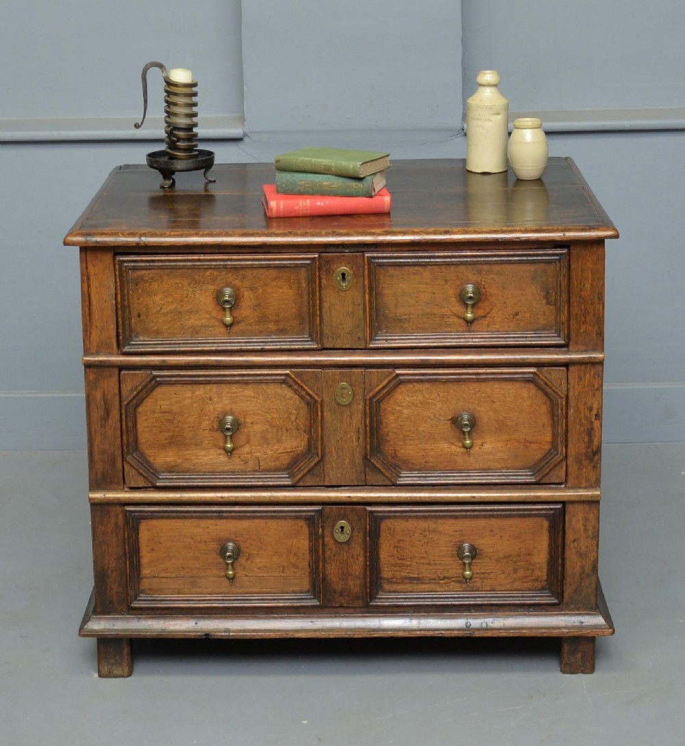 Very Charming Small 17th Century Geometric Oak Chest Of Drawers
