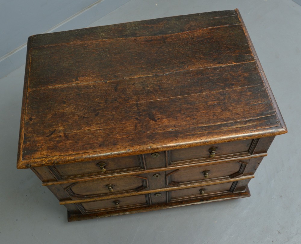 Very Charming Small 17th Century Geometric Oak Chest Of Drawers View X