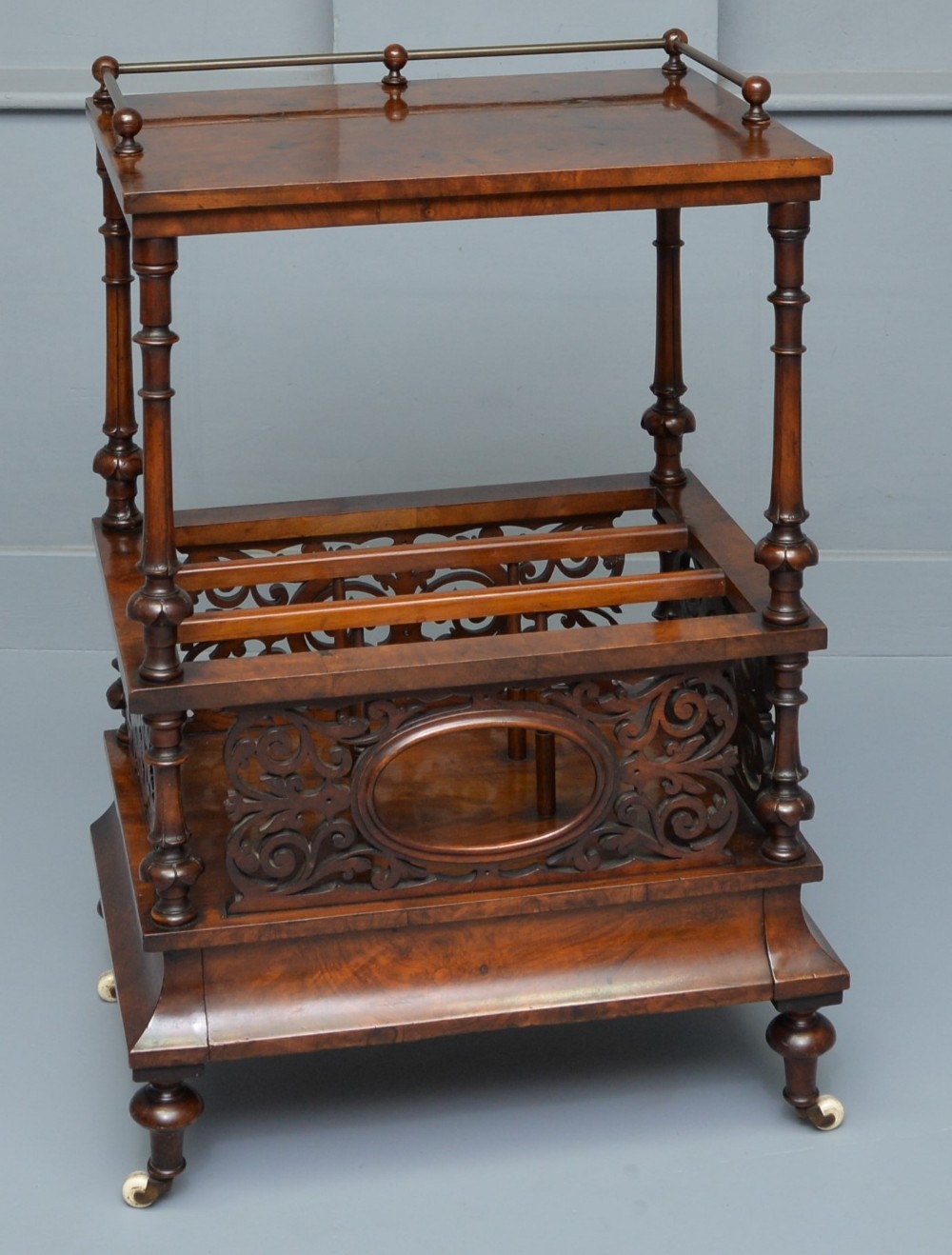 Victorian Burr  Walnut Canterbury Whatnot