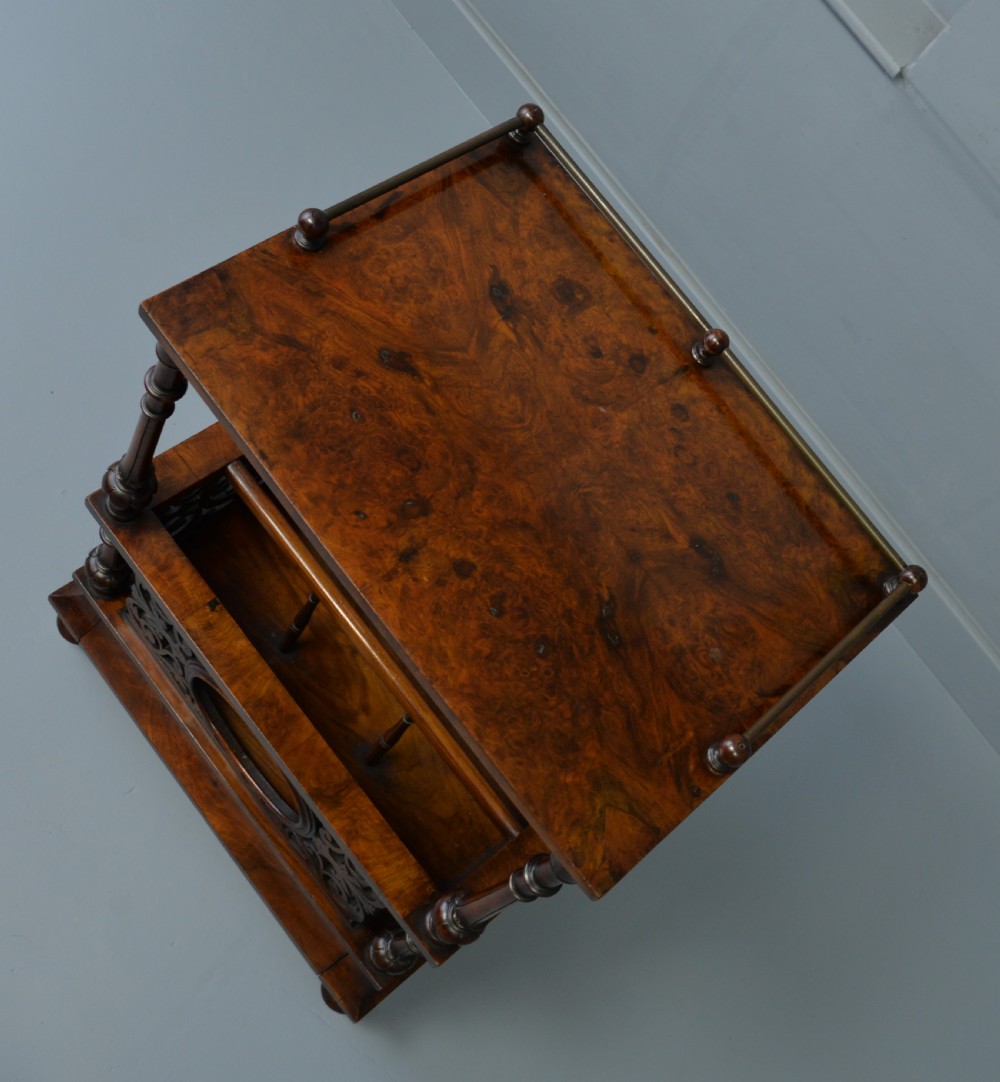 Victorian Burr  Walnut Canterbury Whatnot View XI