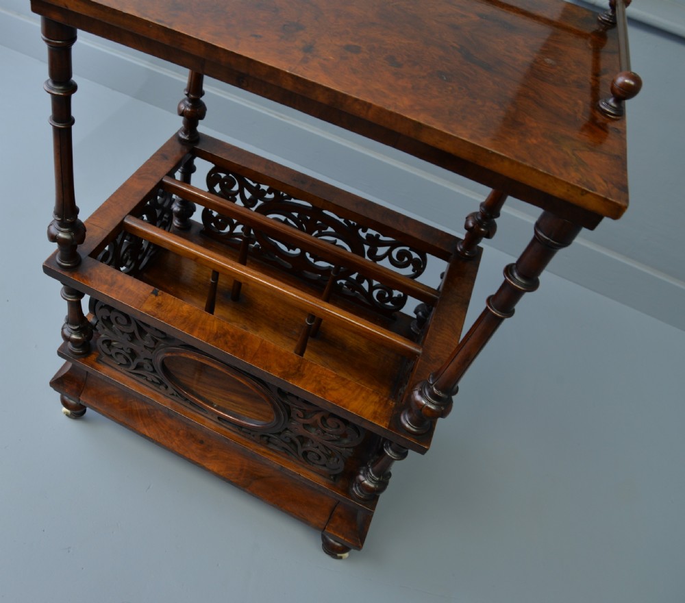 Victorian Burr  Walnut Canterbury Whatnot View XII
