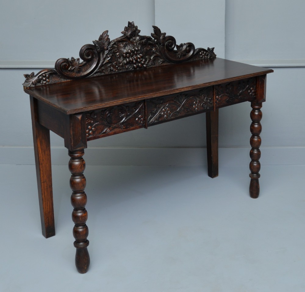 Victorian Carved Oak Grape-Vine Console Table View V