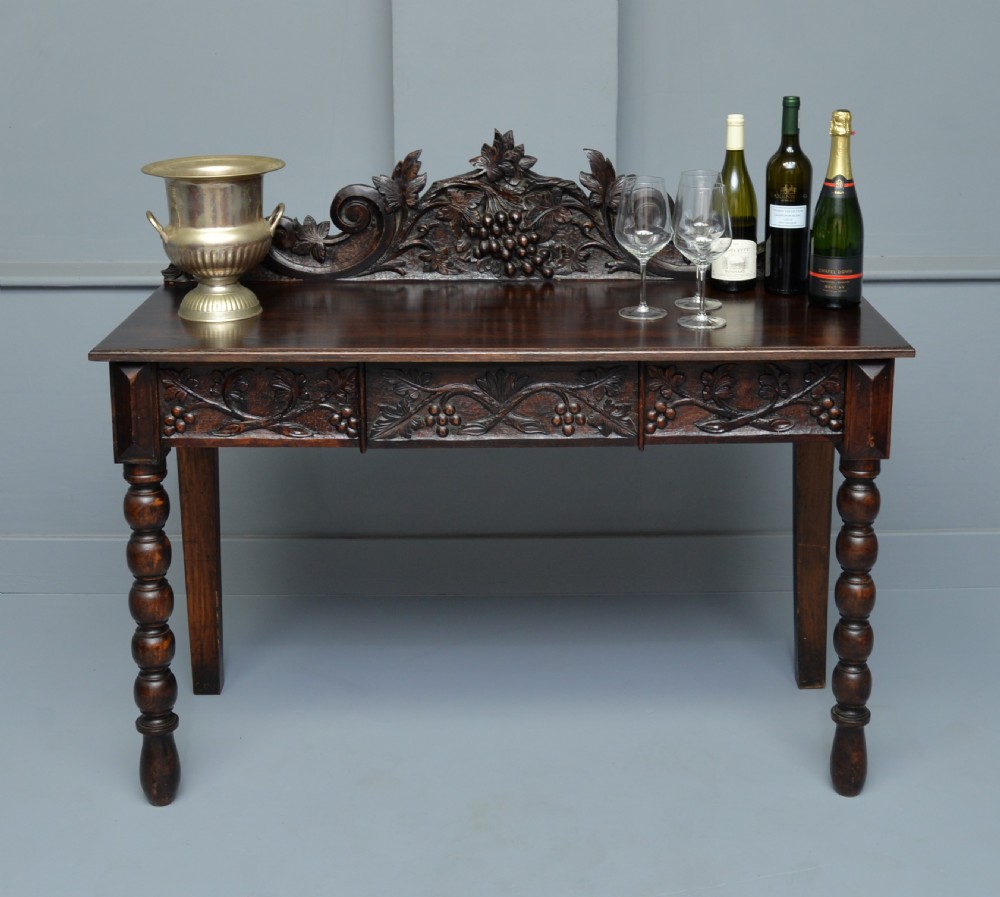 Victorian Carved Oak Grape-Vine Console Table View XI