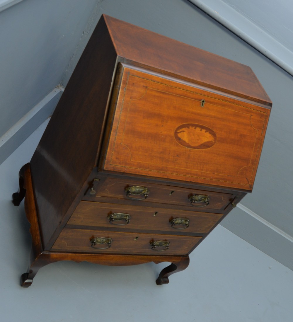 Rare Edwardian Mahogany & Marquetry Child`s Bureau Desk View XIV