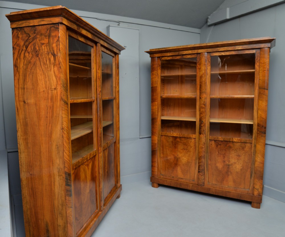 Striking Pair Of Biedermeier Figured Walnut Bookcase Cabinets View II