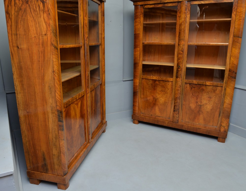 Striking Pair Of Biedermeier Figured Walnut Bookcase Cabinets View VI