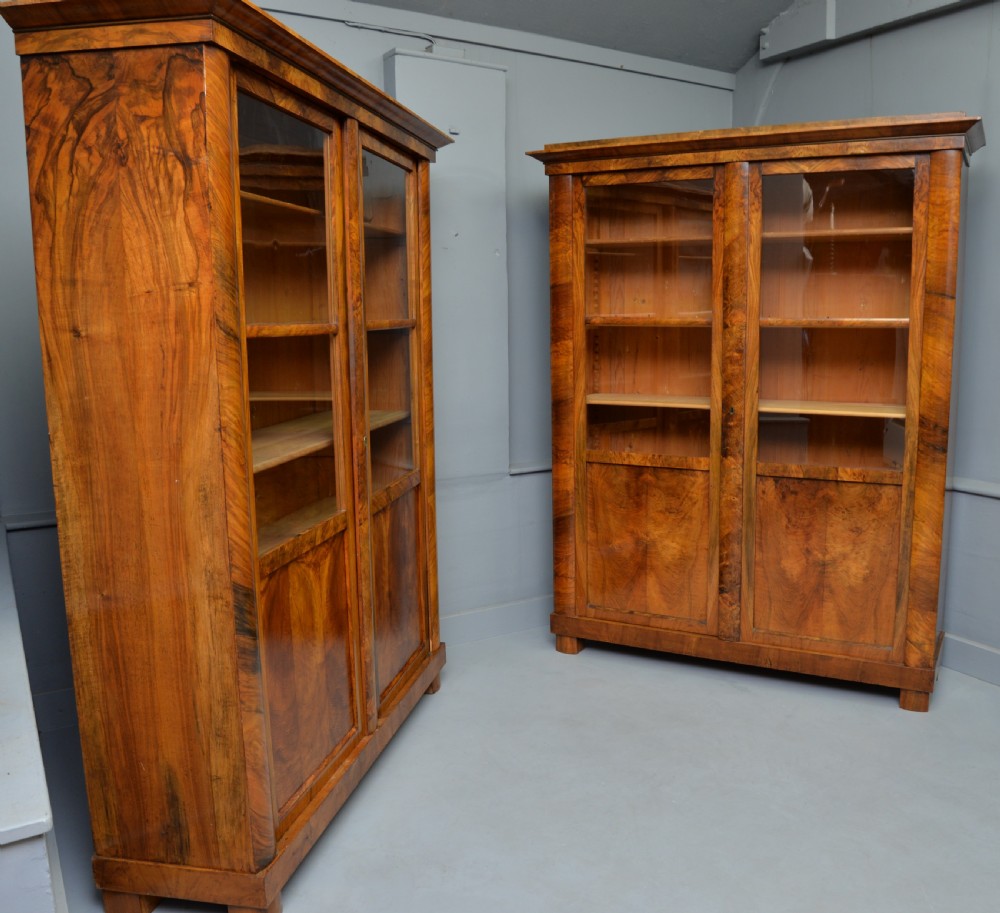 Striking Pair Of Biedermeier Figured Walnut Bookcase Cabinets View VIII