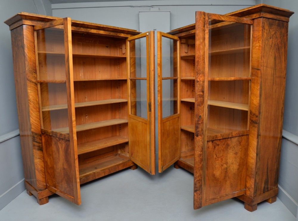 Striking Pair Of Biedermeier Figured Walnut Bookcase Cabinets View XIV