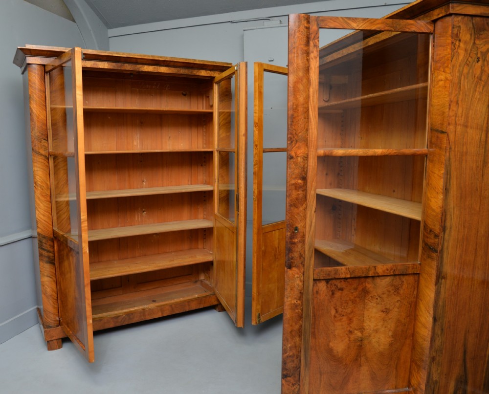 Striking Pair Of Biedermeier Figured Walnut Bookcase Cabinets View XV