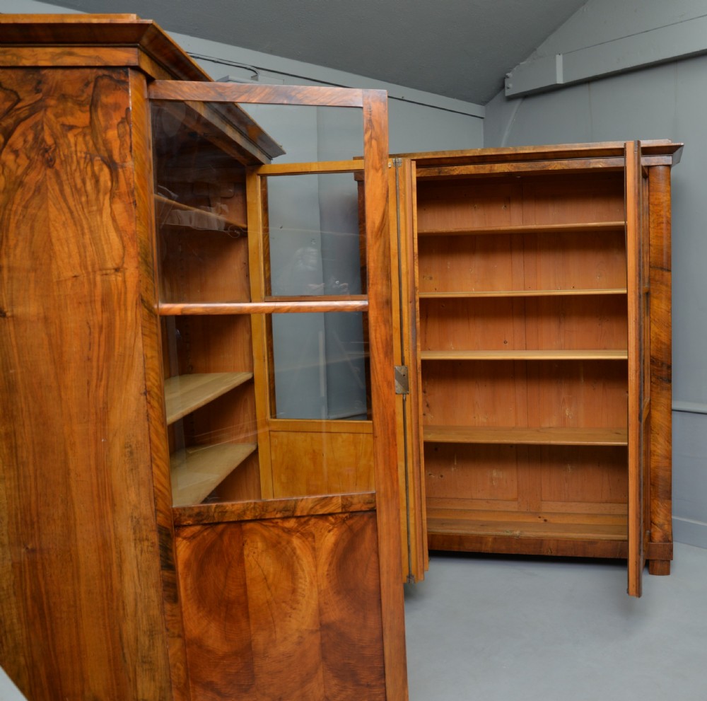 Striking Pair Of Biedermeier Figured Walnut Bookcase Cabinets View XVI
