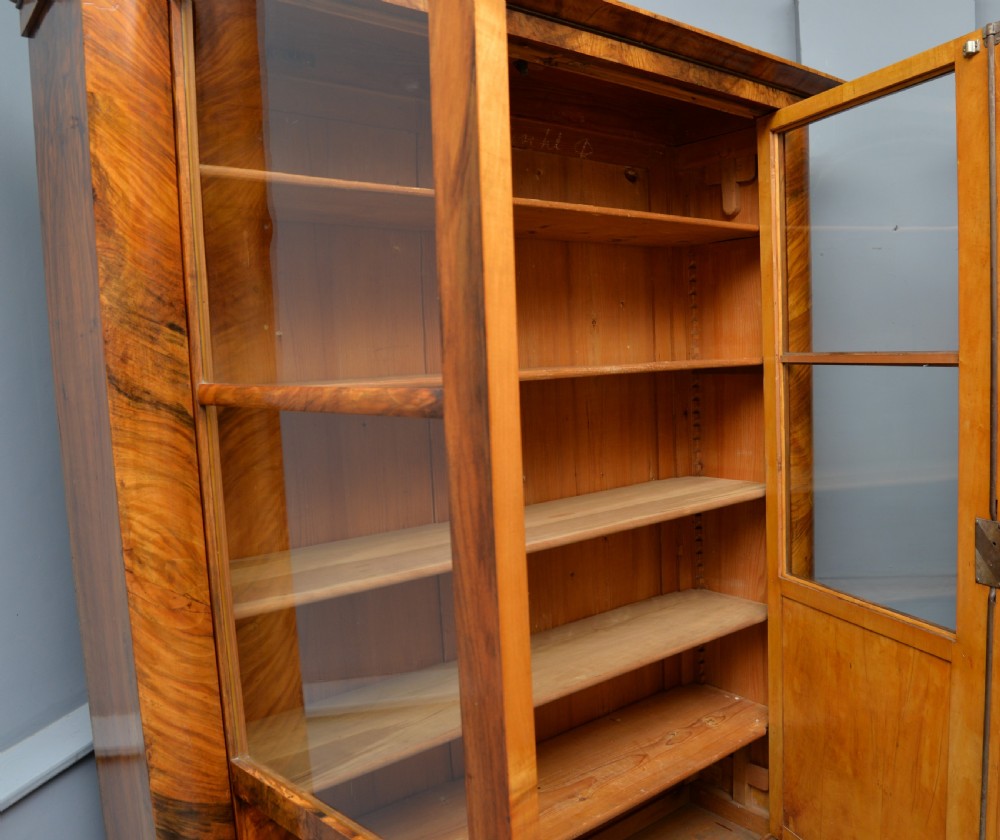 Striking Pair Of Biedermeier Figured Walnut Bookcase Cabinets View XVII