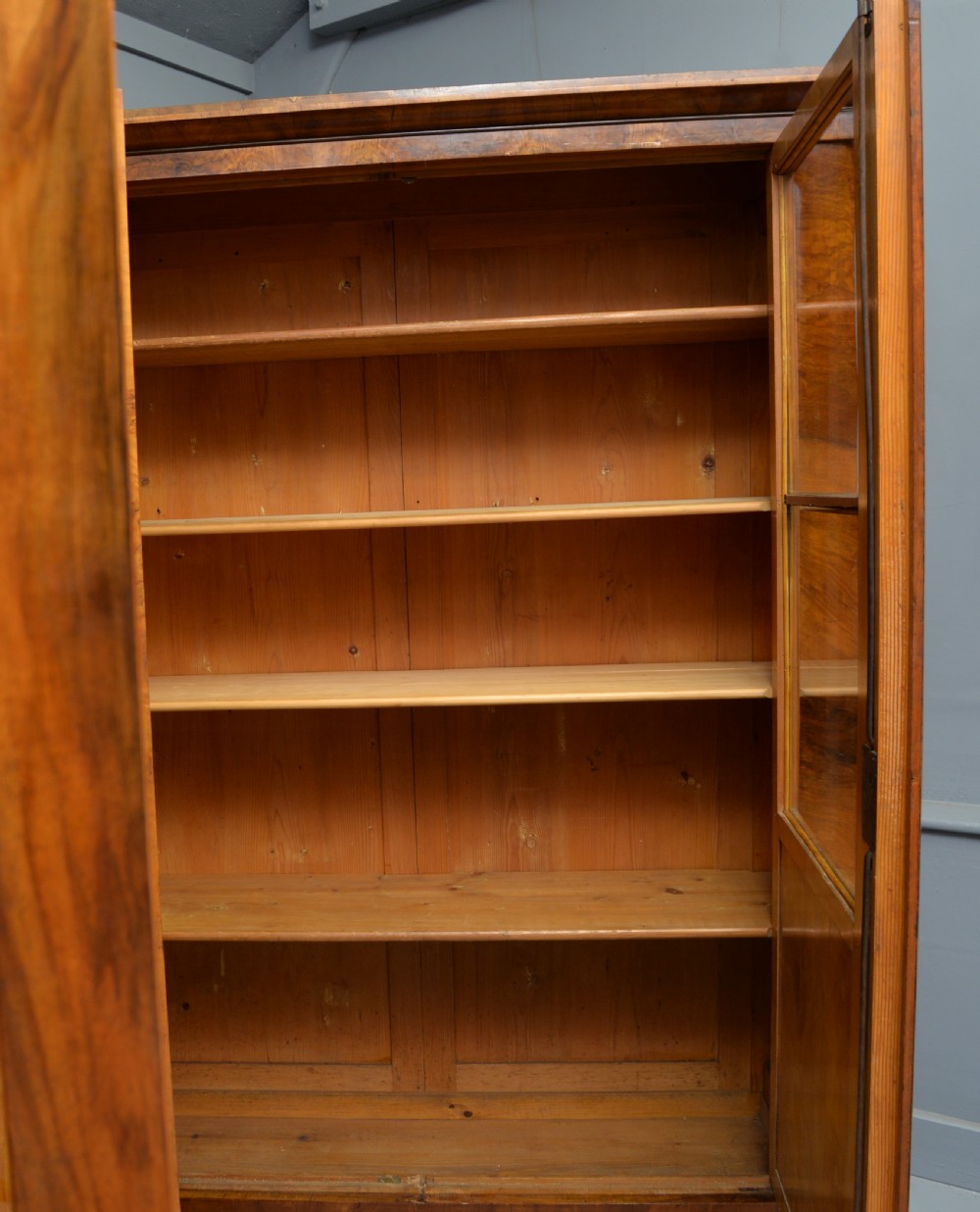 Striking Pair Of Biedermeier Figured Walnut Bookcase Cabinets View XVIII