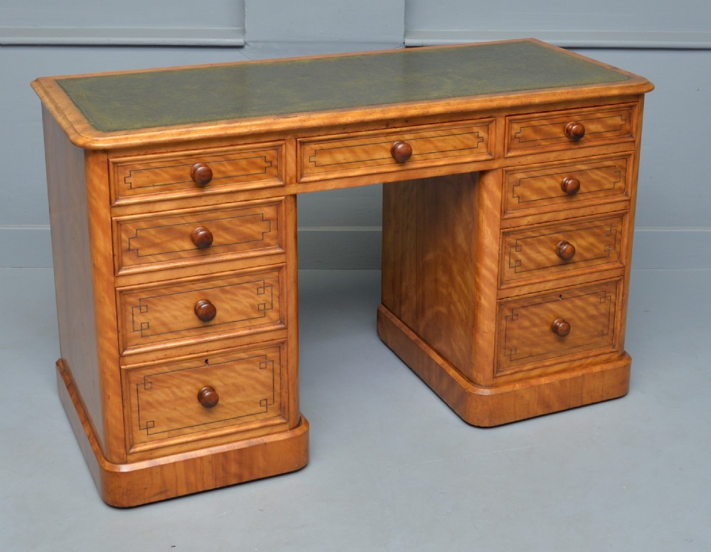 Victorian Satinwood Pedestal Desk