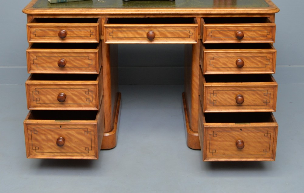Victorian Satinwood Pedestal Desk View IV