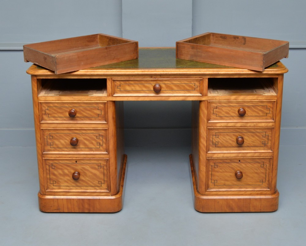 Victorian Satinwood Pedestal Desk View VI