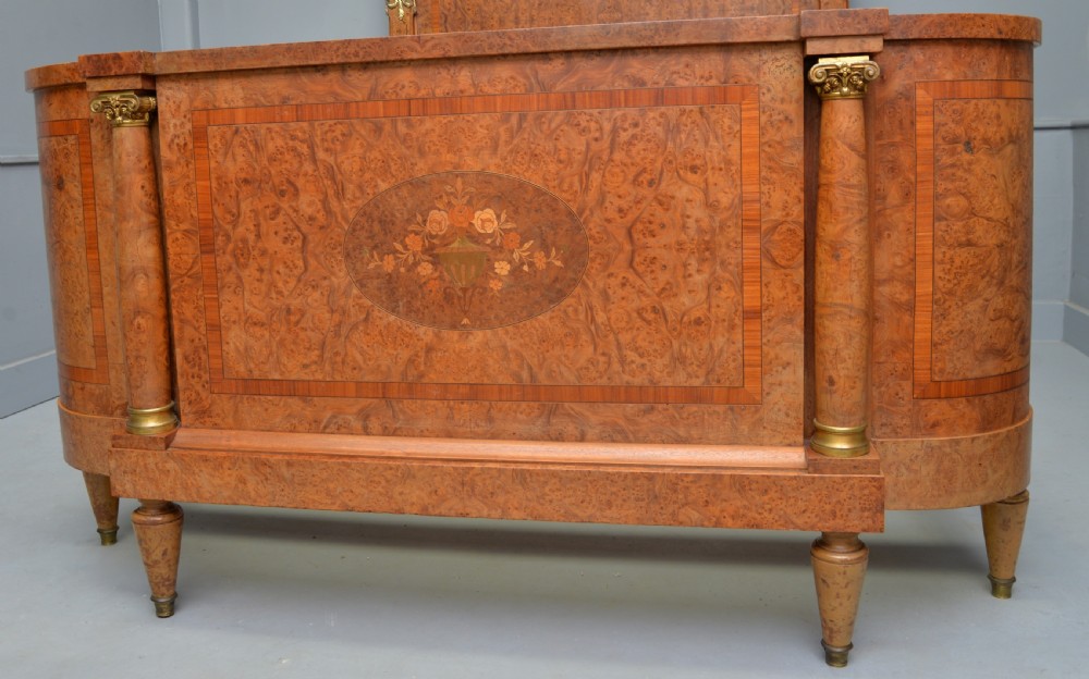 Elegant French Empire Style Burr-Walnut Double Bed & Bedside Cabinet View IV