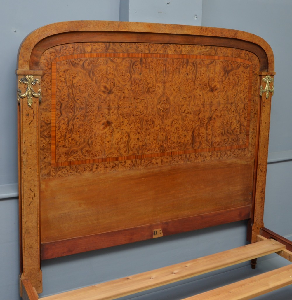 Elegant French Empire Style Burr-Walnut Double Bed & Bedside Cabinet View V