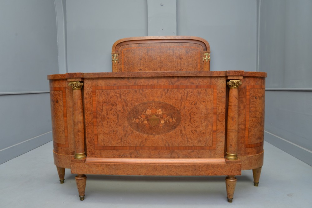 Elegant French Empire Style Burr-Walnut Double Bed & Bedside Cabinet View VI