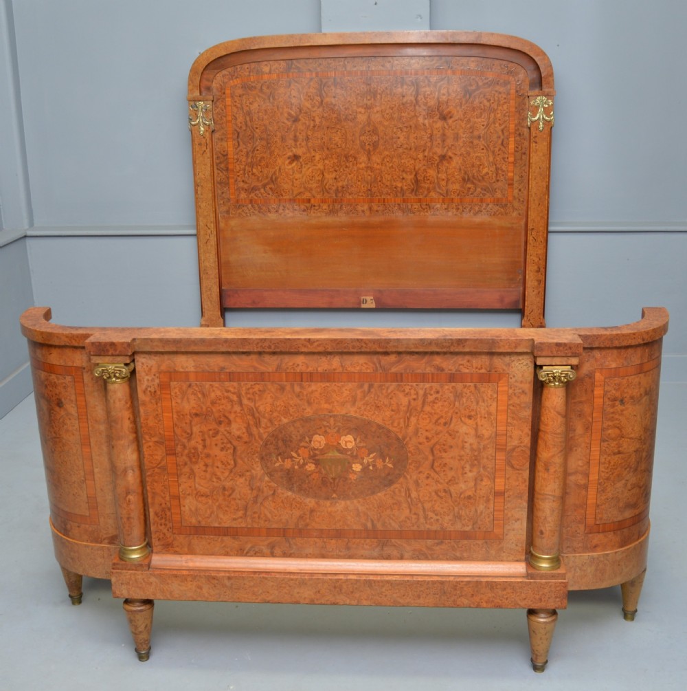 Elegant French Empire Style Burr-Walnut Double Bed & Bedside Cabinet View VII