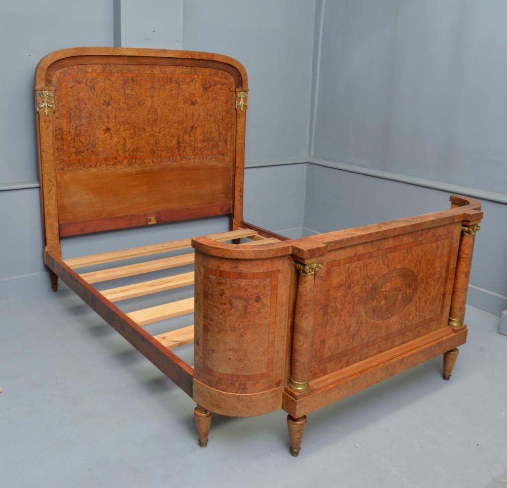 Elegant French Empire Style Burr-Walnut Double Bed & Bedside Cabinet View IX