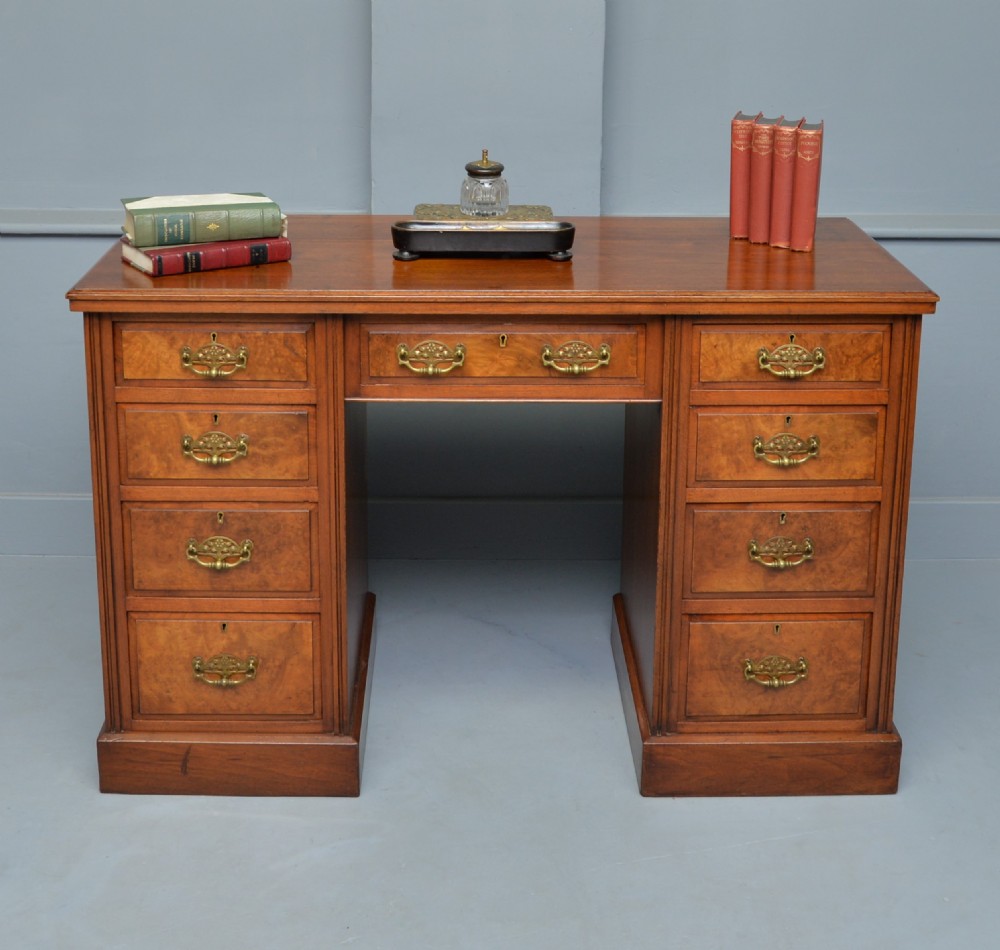 Victorian Burr Walnut Pedestal Desk