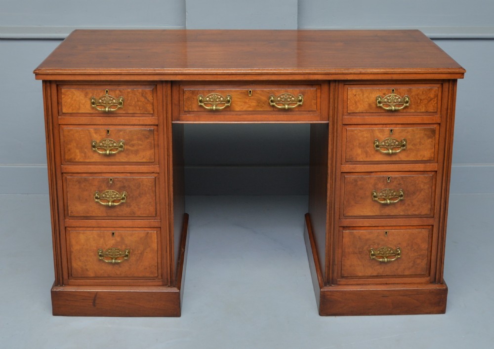 Victorian Burr Walnut Pedestal Desk View II