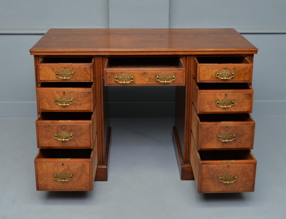 Victorian Burr Walnut Pedestal Desk View III