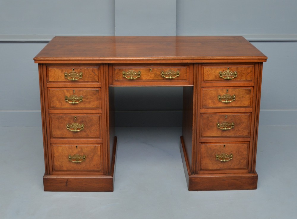 Victorian Burr Walnut Pedestal Desk View VI