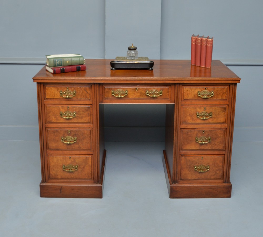 Victorian Burr Walnut Pedestal Desk View XI