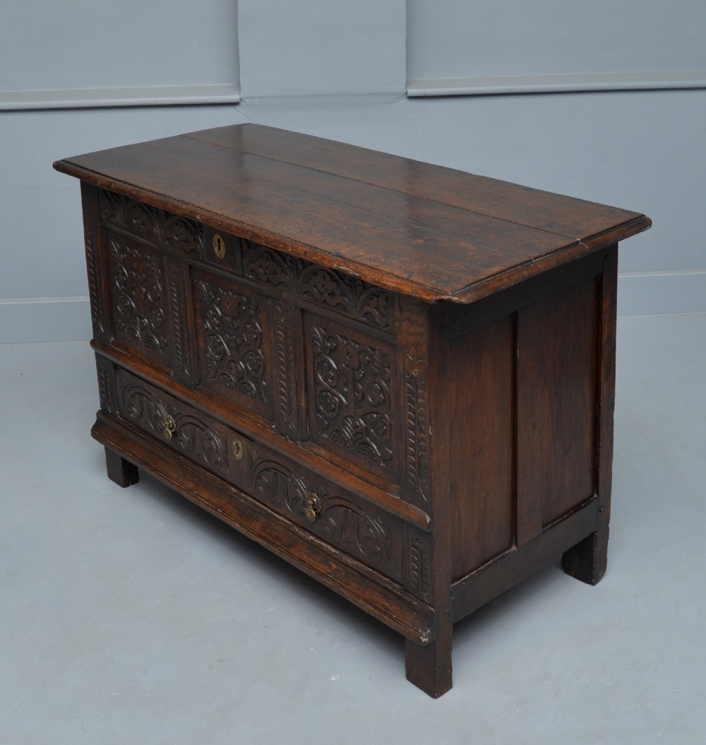 17th Century Carved Oak Mule Chest  View IX