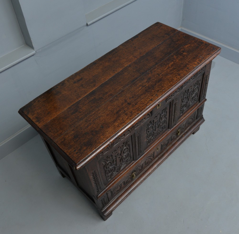 17th Century Carved Oak Mule Chest  View XI