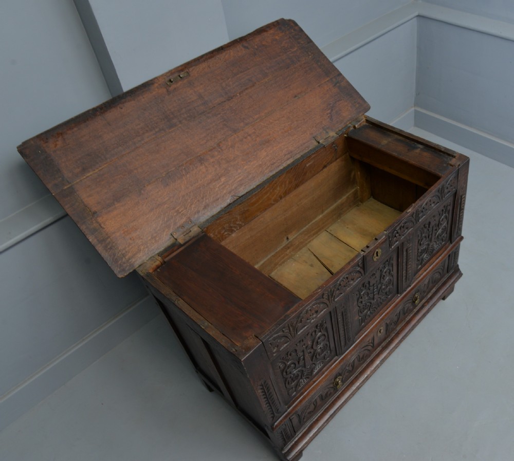 17th Century Carved Oak Mule Chest  View XII