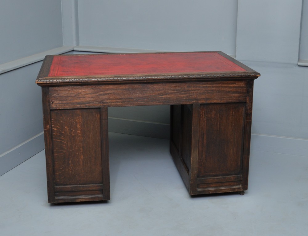 Victorian Carved Solid Oak Pedestal Desk View XI